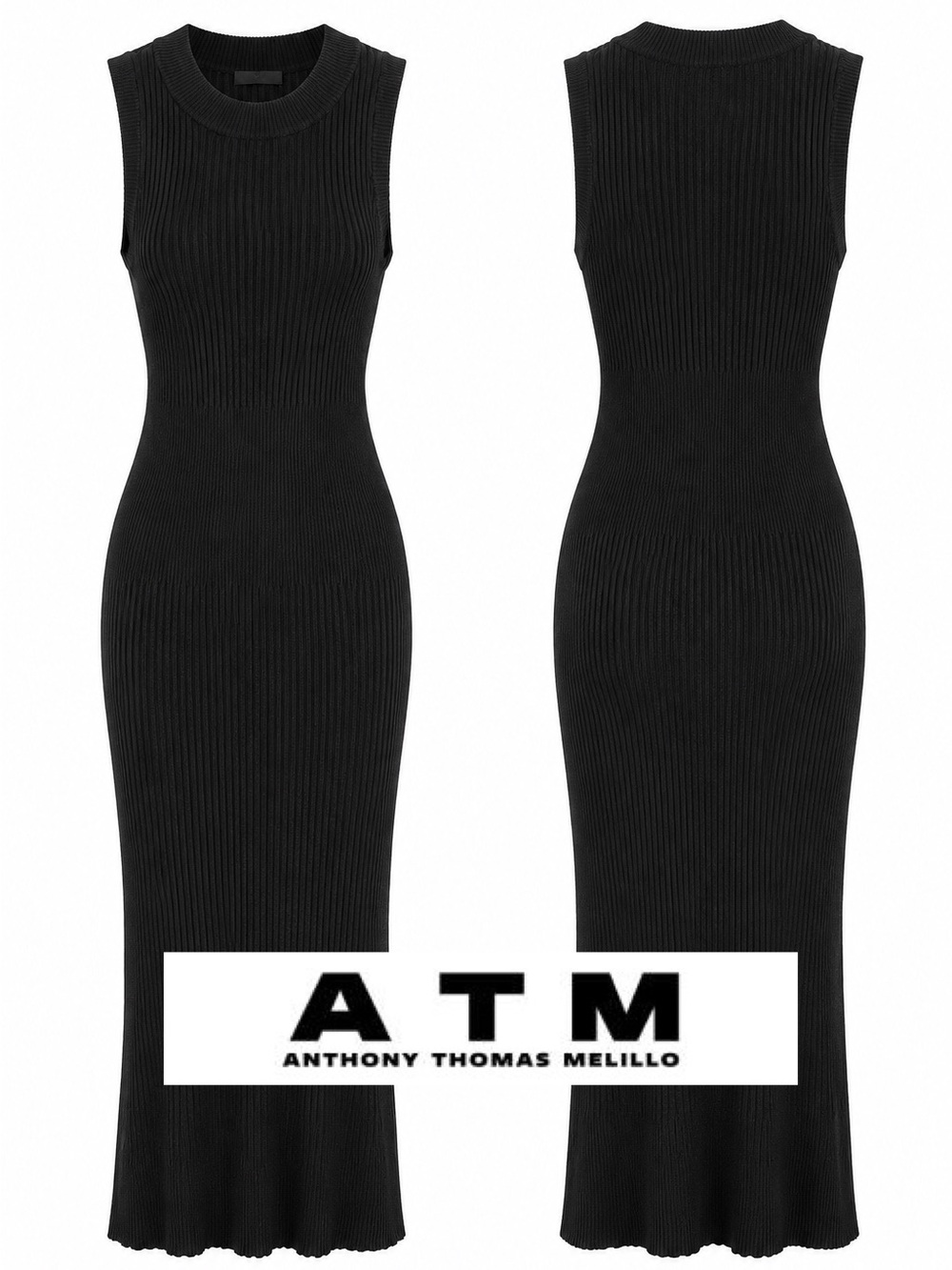 ATM Anthony Thomas Melillo Black Ribbed Silk Cashmere Midi Dress Women's Small